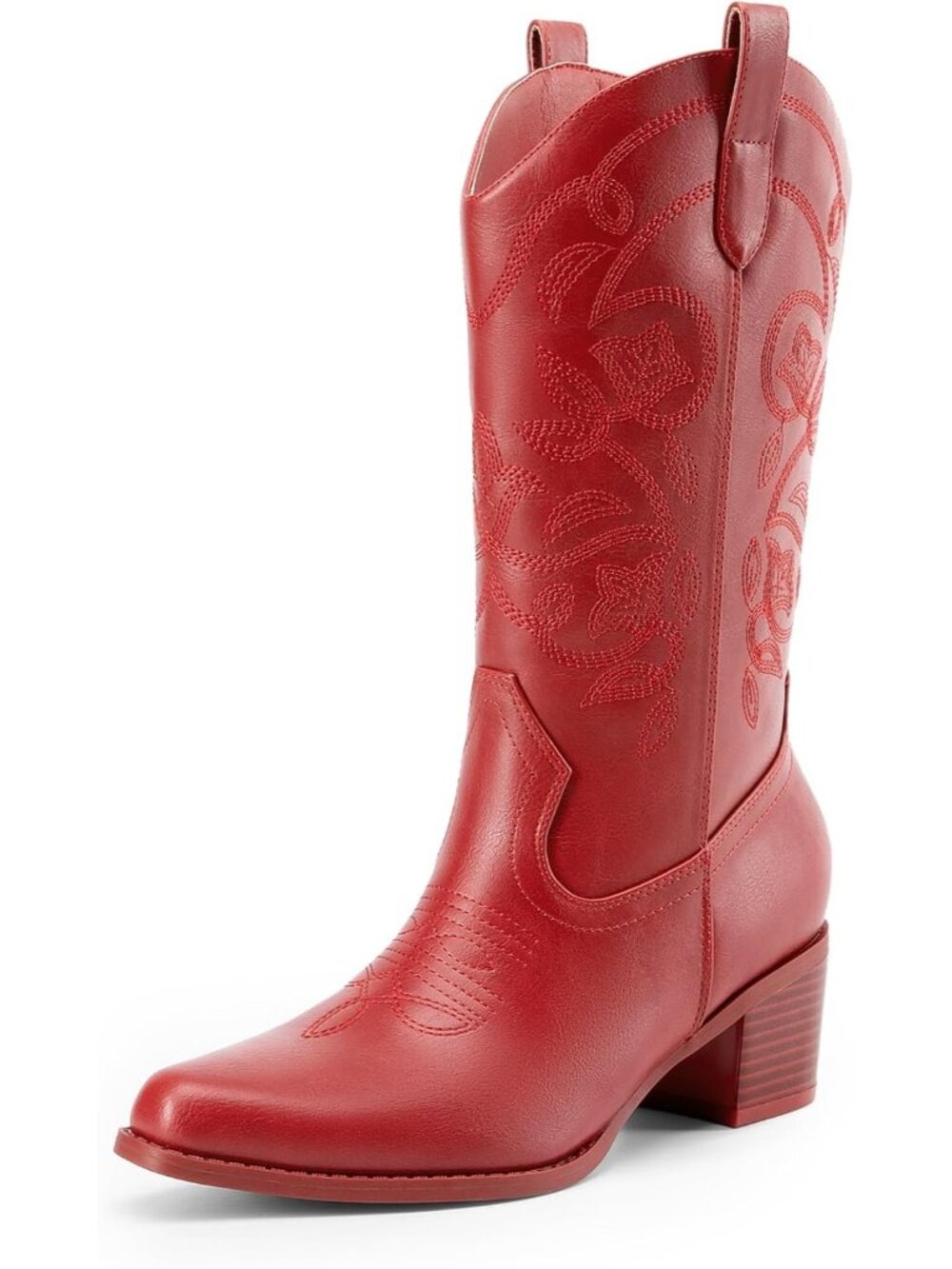 Women’s Red Cowboy Mid Calf Boots Western Cowgirl Pull On Riding Boots